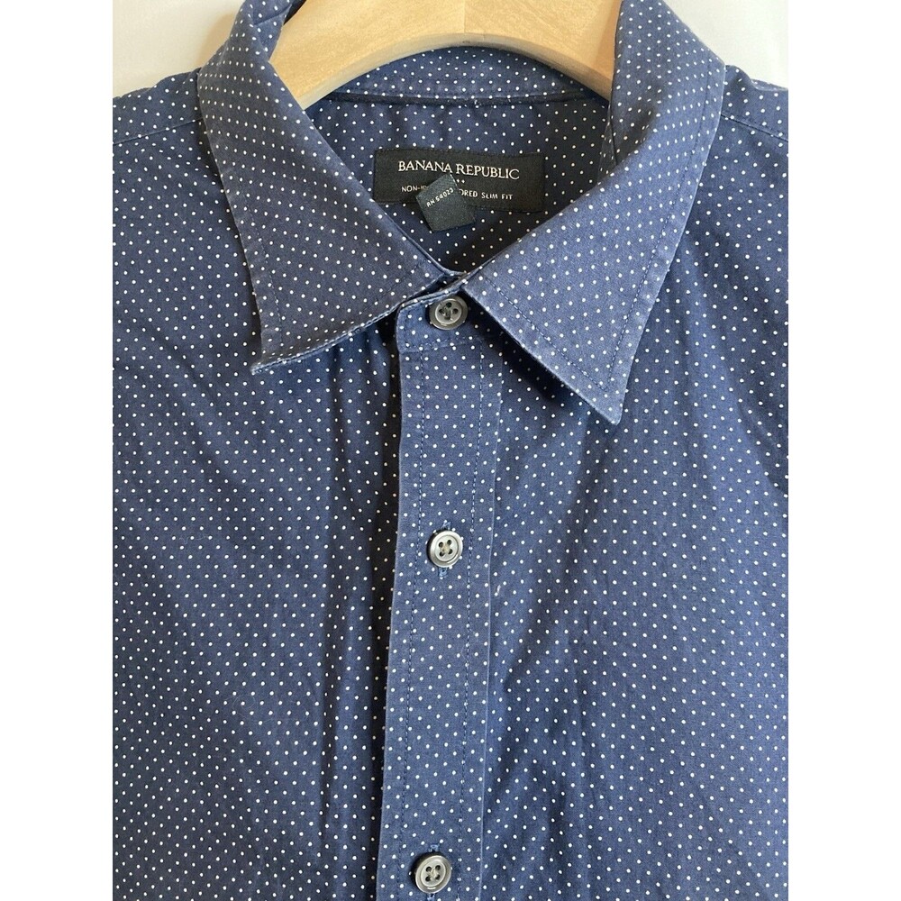 Banana Republic Men's Dress Shirt L Long Sleeve Non Iron Slim Fit Button Preppy